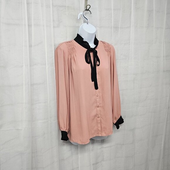 NWT Soho Jeans Pink Black Coquette Blouse Retro Romantic Defect M - Picture 5 of 16